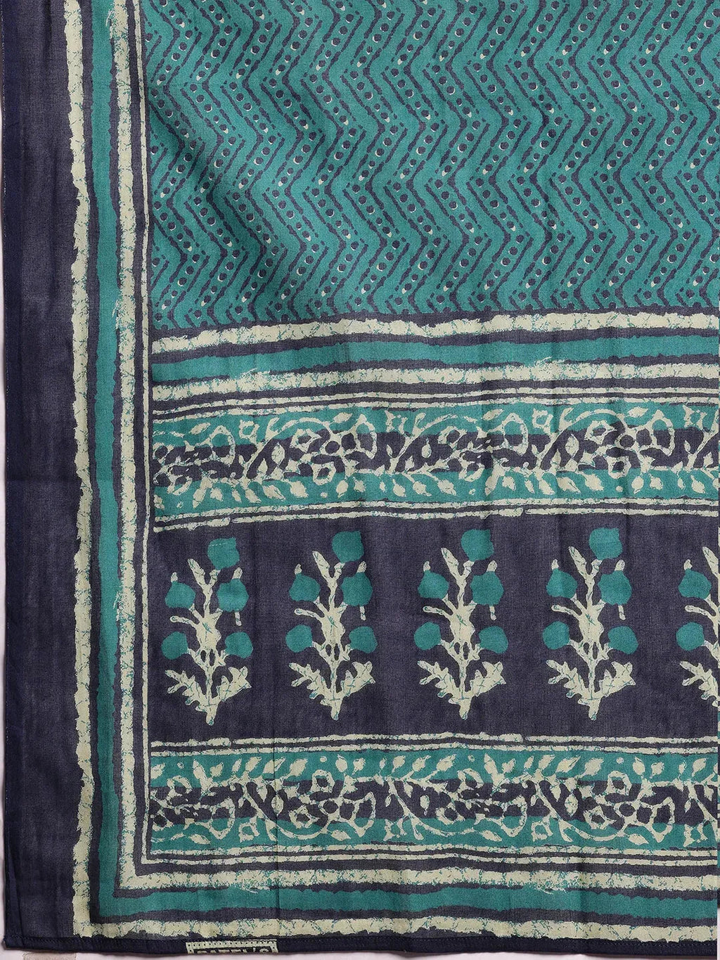 Blue Printed Cotton Straight Suit With Dupatta