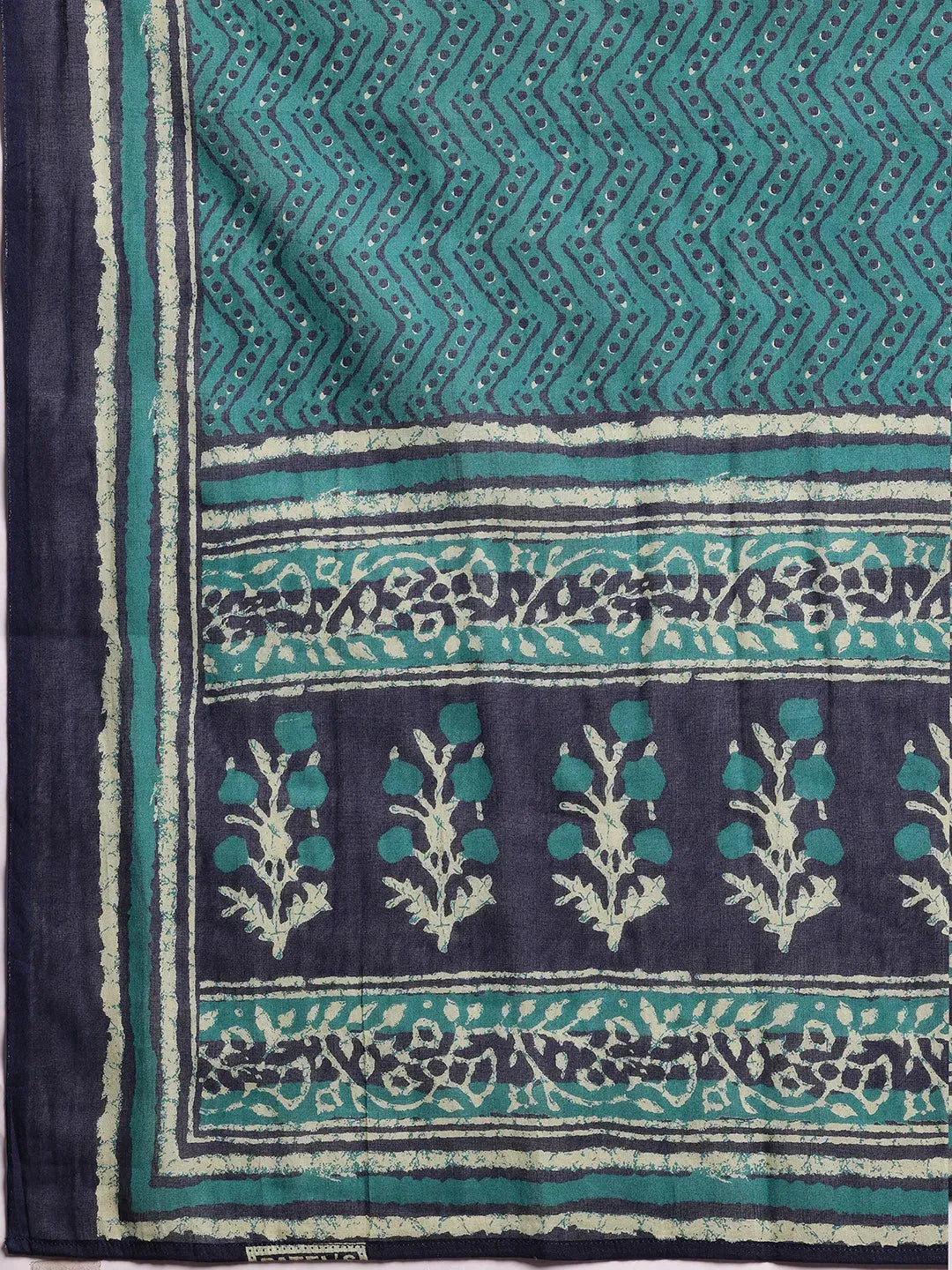 Blue Printed Cotton Straight Suit With Dupatta