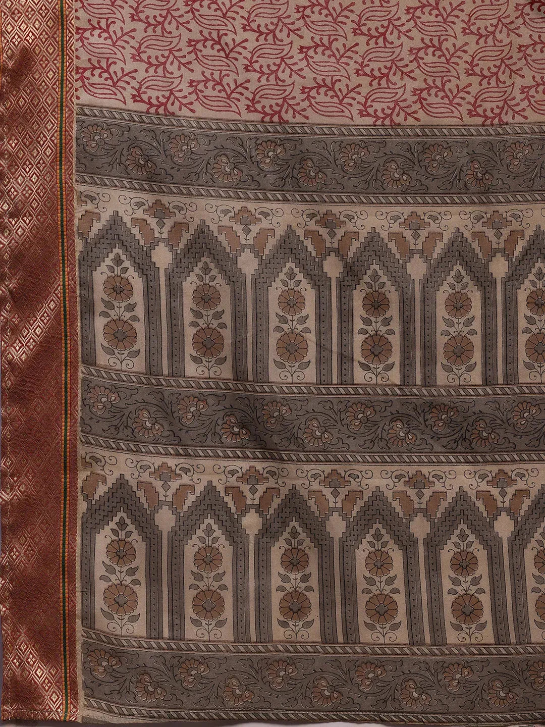 Beige Printed Cotton Straight Suit With Dupatta