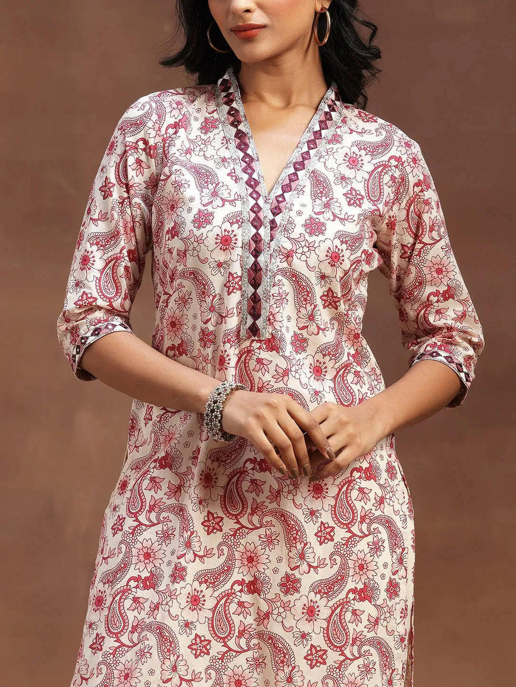 Pink Printed Cotton Straight Suit With Dupatta
