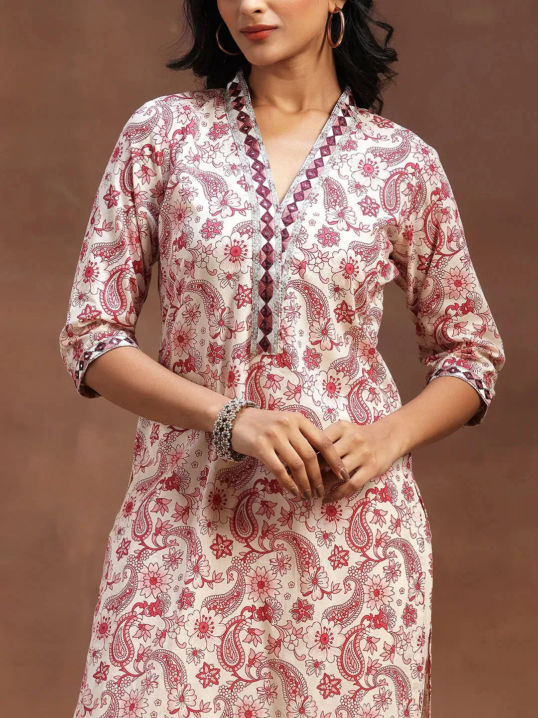 Pink Printed Cotton Straight Suit With Dupatta