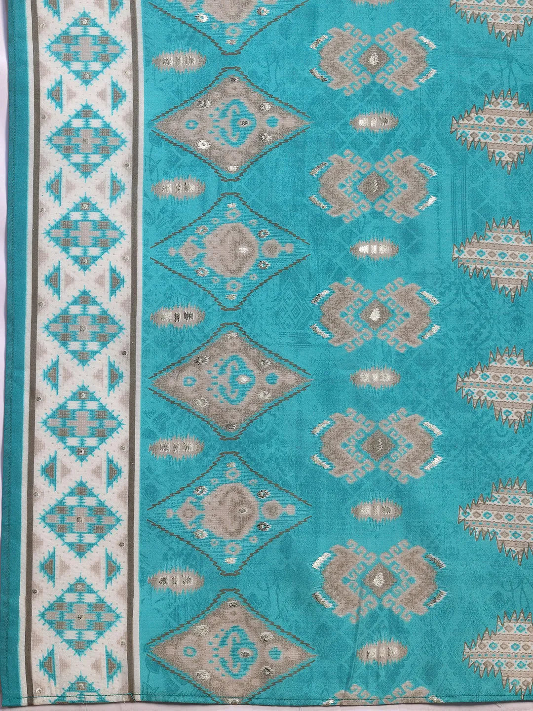 Blue Printed Silk Blend Straight Suit With Dupatta