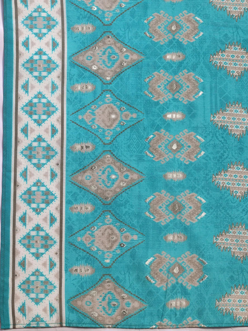 Blue Printed Silk Blend Straight Suit With Dupatta