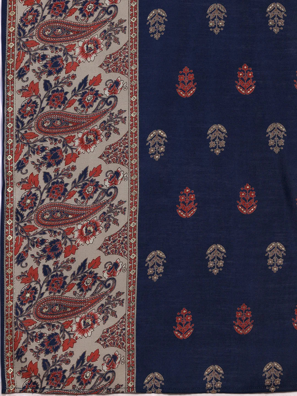 Blue Printed Silk Blend Straight Suit With Dupatta