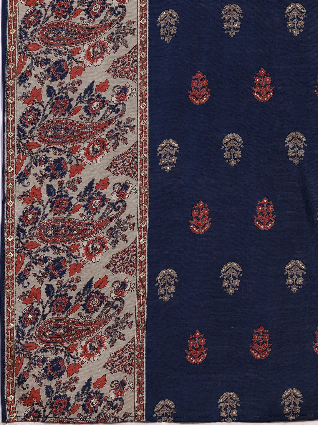 Blue Printed Silk Blend Straight Suit With Dupatta