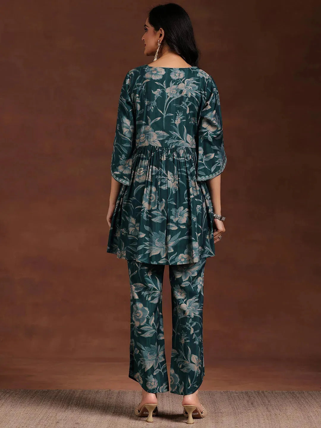 Blue Printed Silk Blend Co-Ords