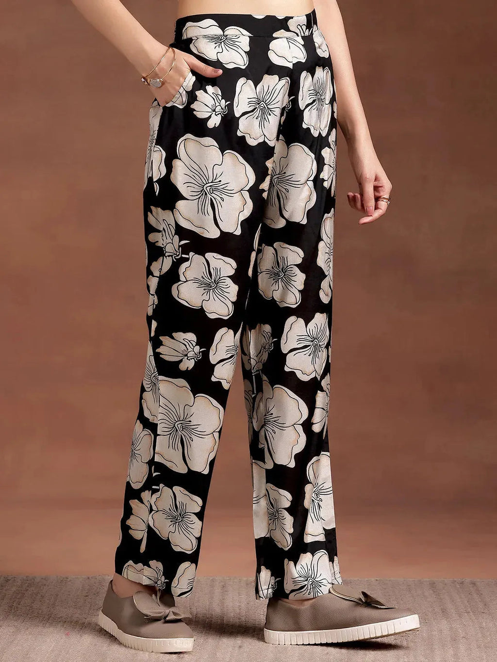 Black Printed Silk Blend Co-Ords