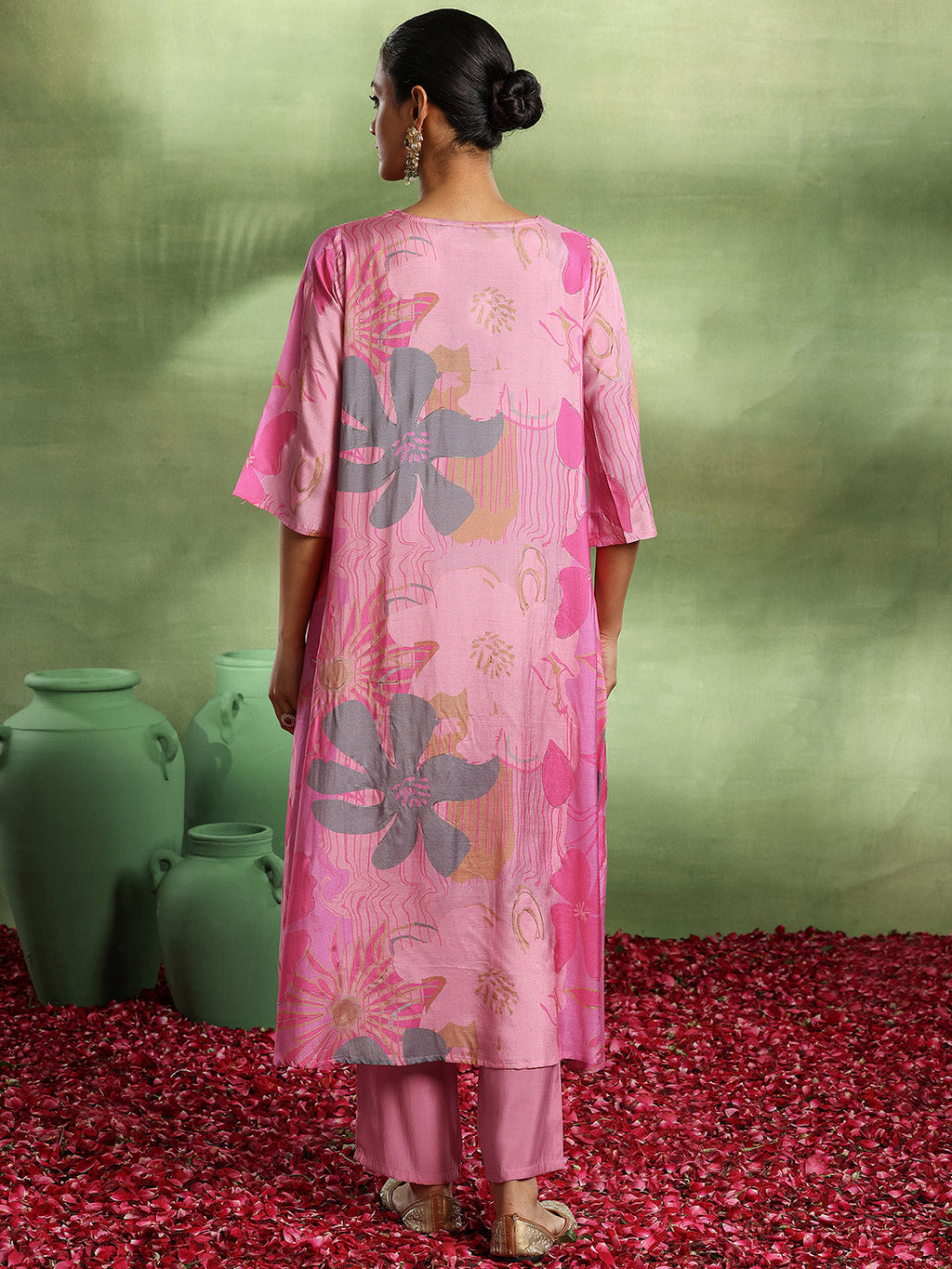 Pink Printed Silk Blend Co-Ords