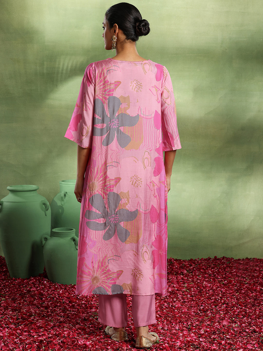 Pink Printed Silk Blend Co-Ords