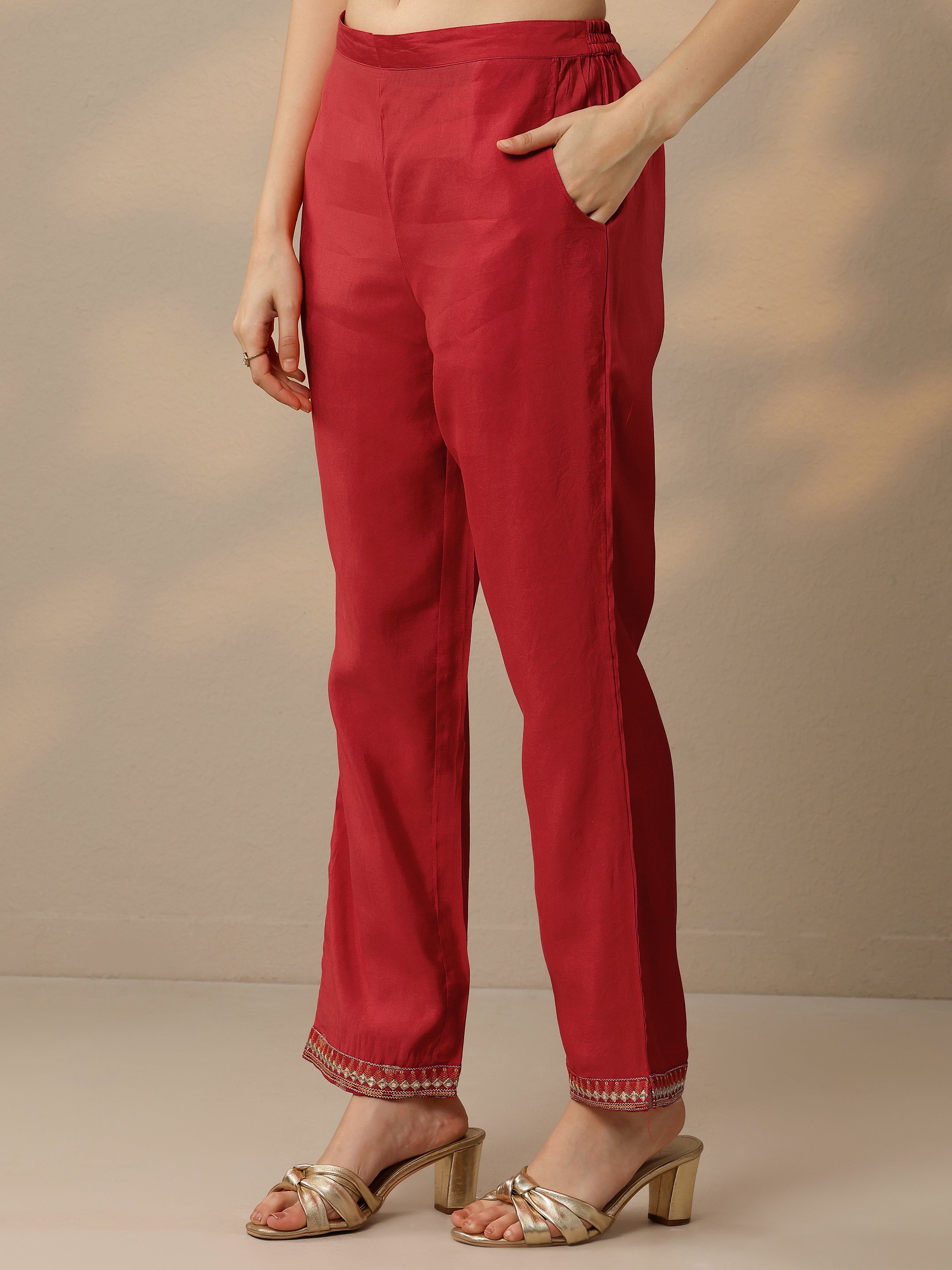 Orange Woven Design Silk Blend Straight Suit With Dupatta