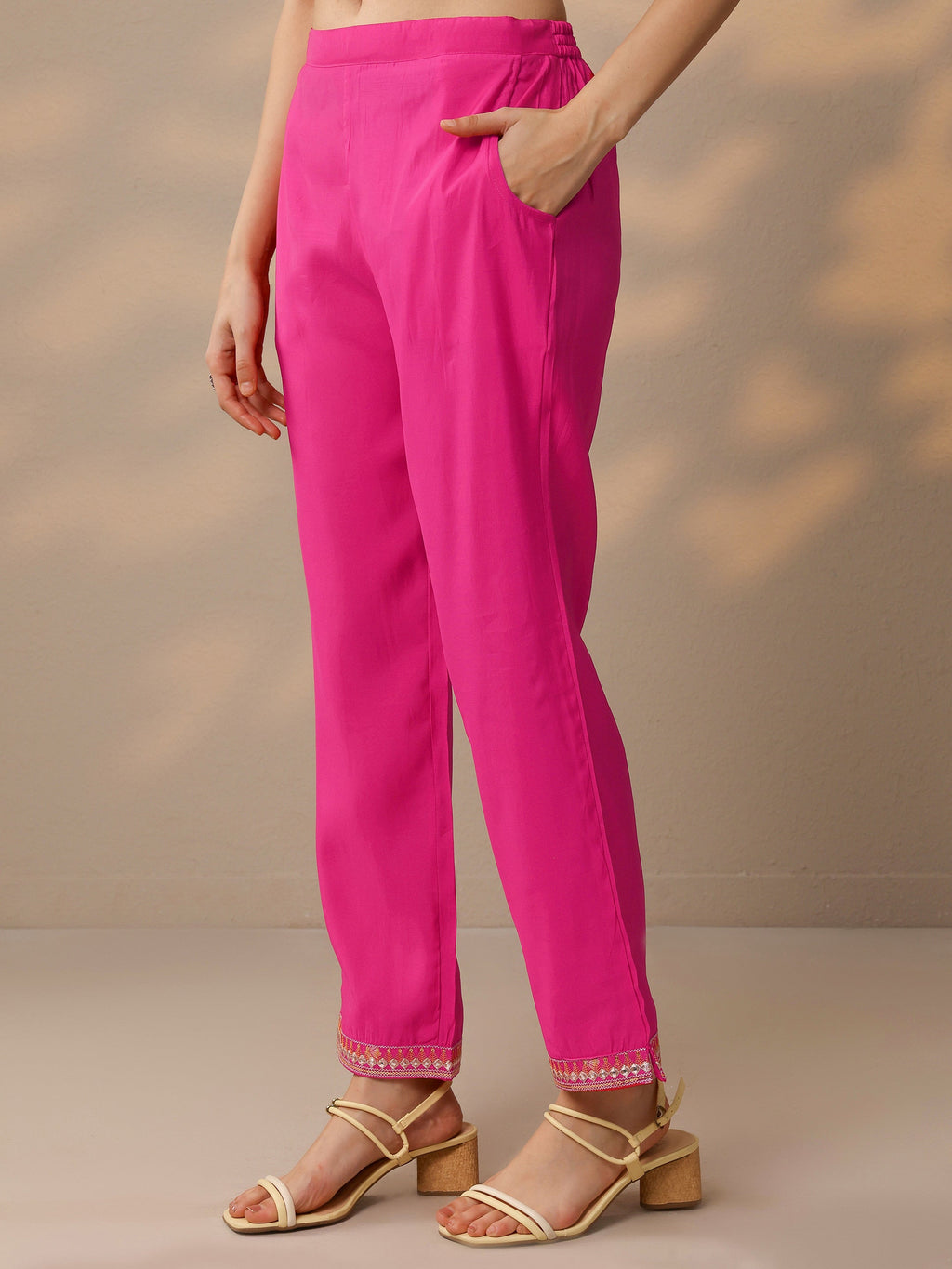Pink Woven Design Silk Blend Straight Suit With Dupatta