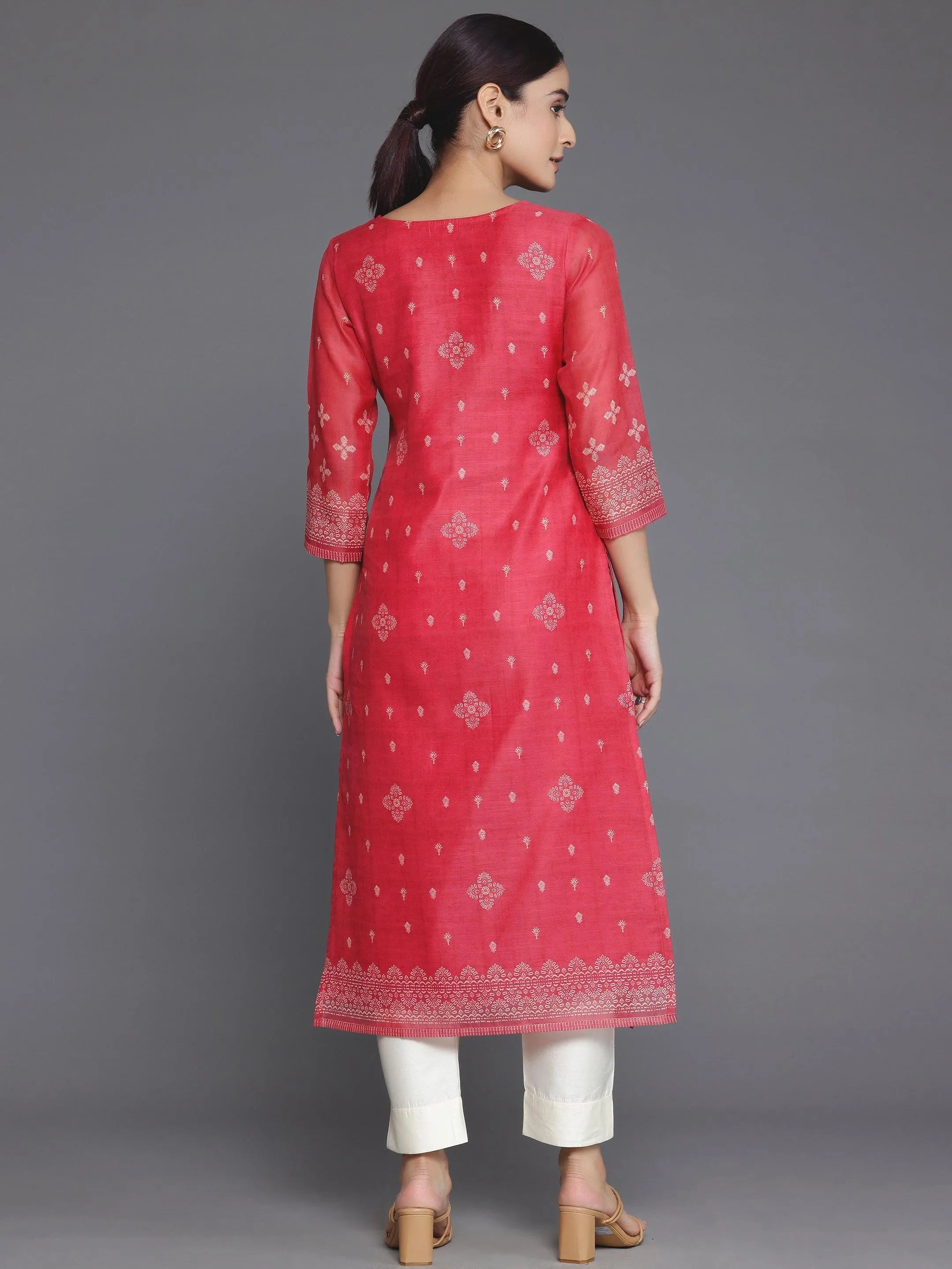 Coral Printed Chanderi Silk Straight Kurta
