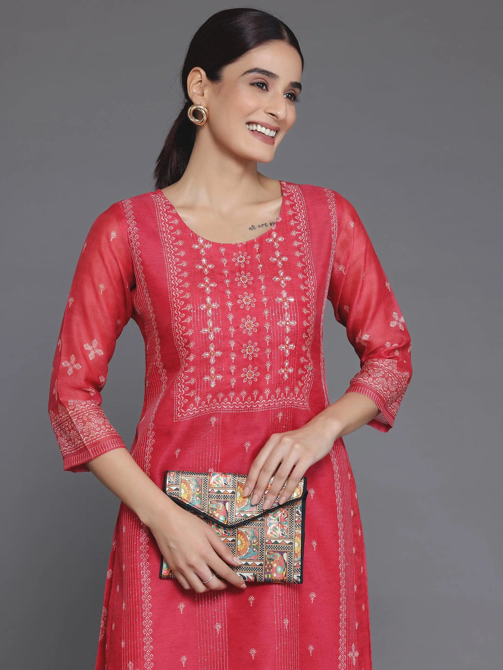Coral Printed Chanderi Silk Straight Kurta