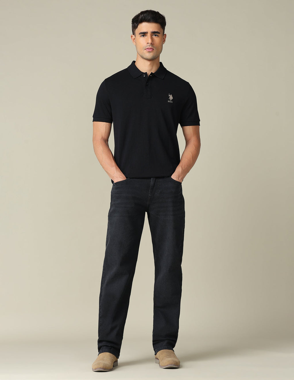 Muscle Fit Typographic Printed Polo Shirt