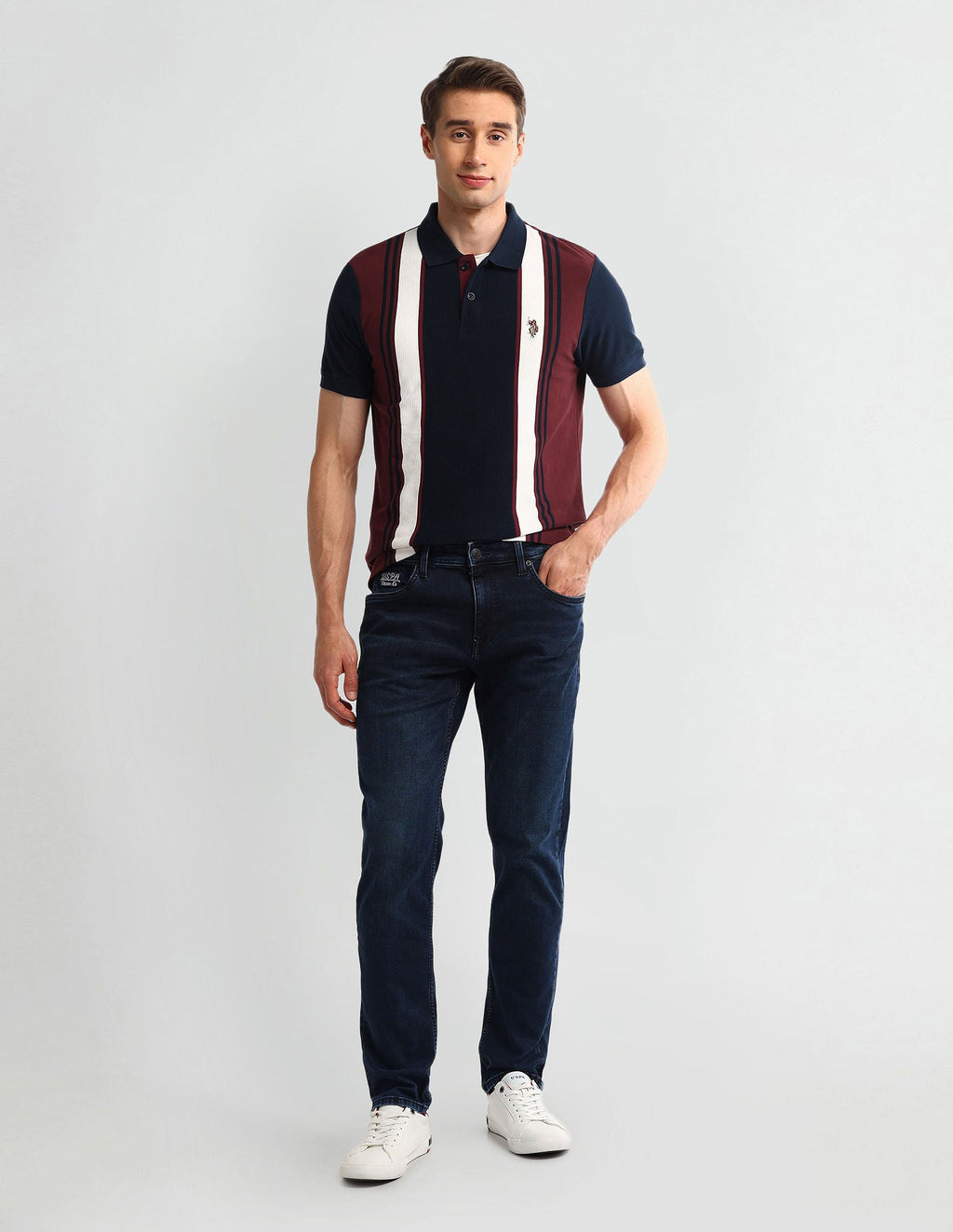 Muscle Fit Striped Polo Shirt