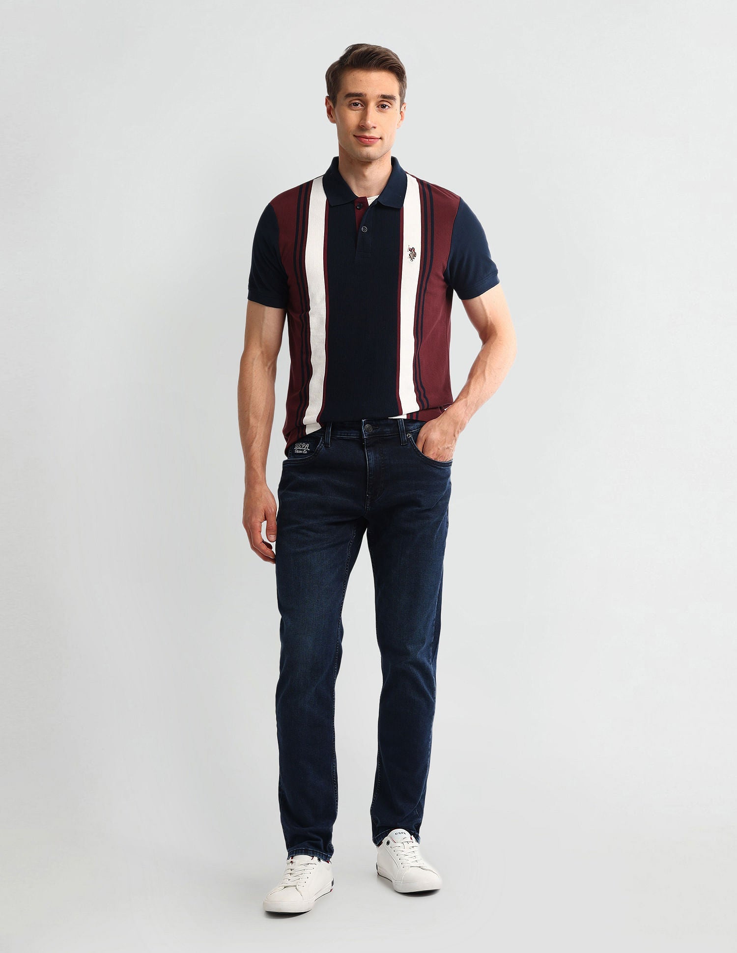 Muscle Fit Striped Polo Shirt