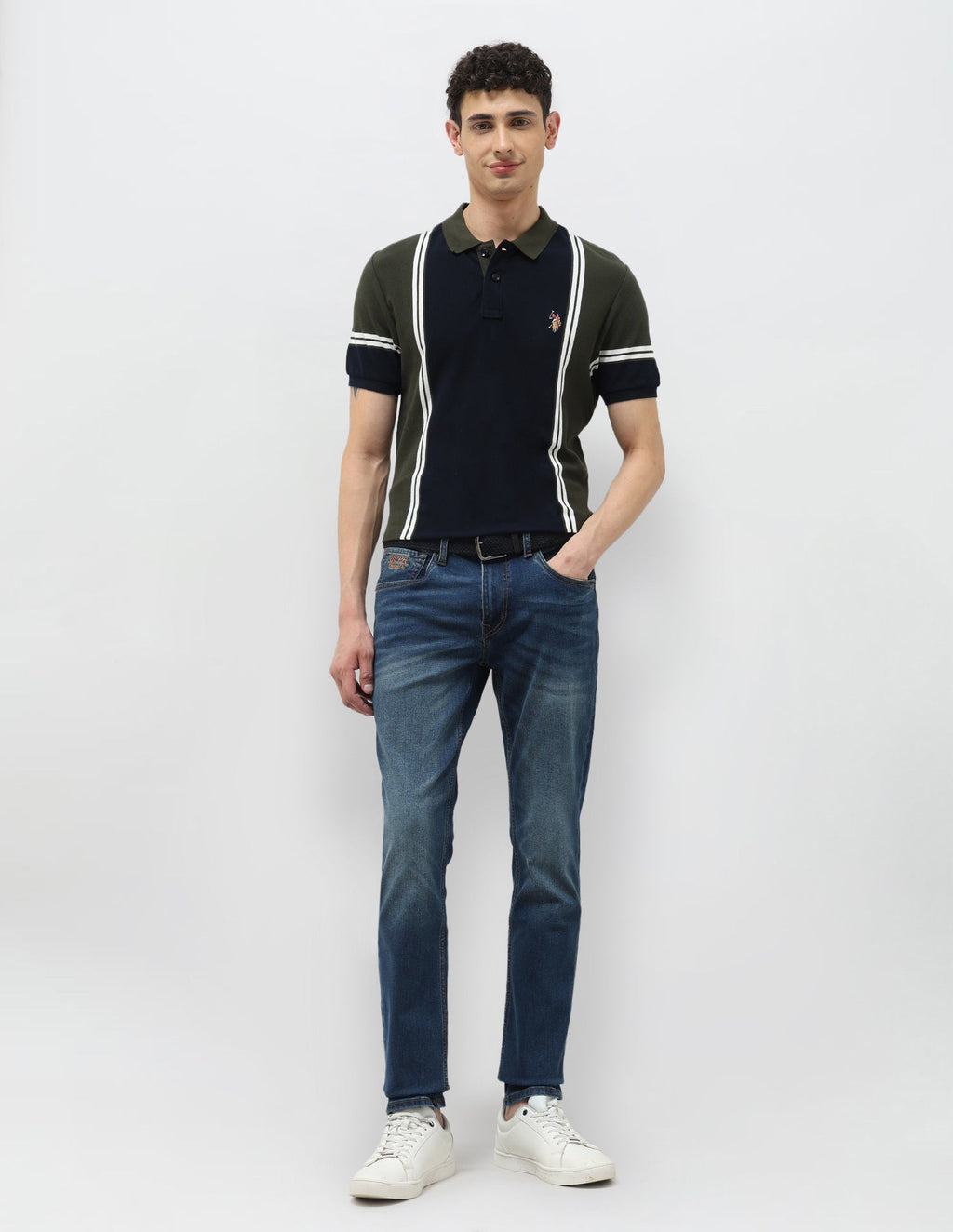 Colorblocked Vertical Striped Polo Shirt