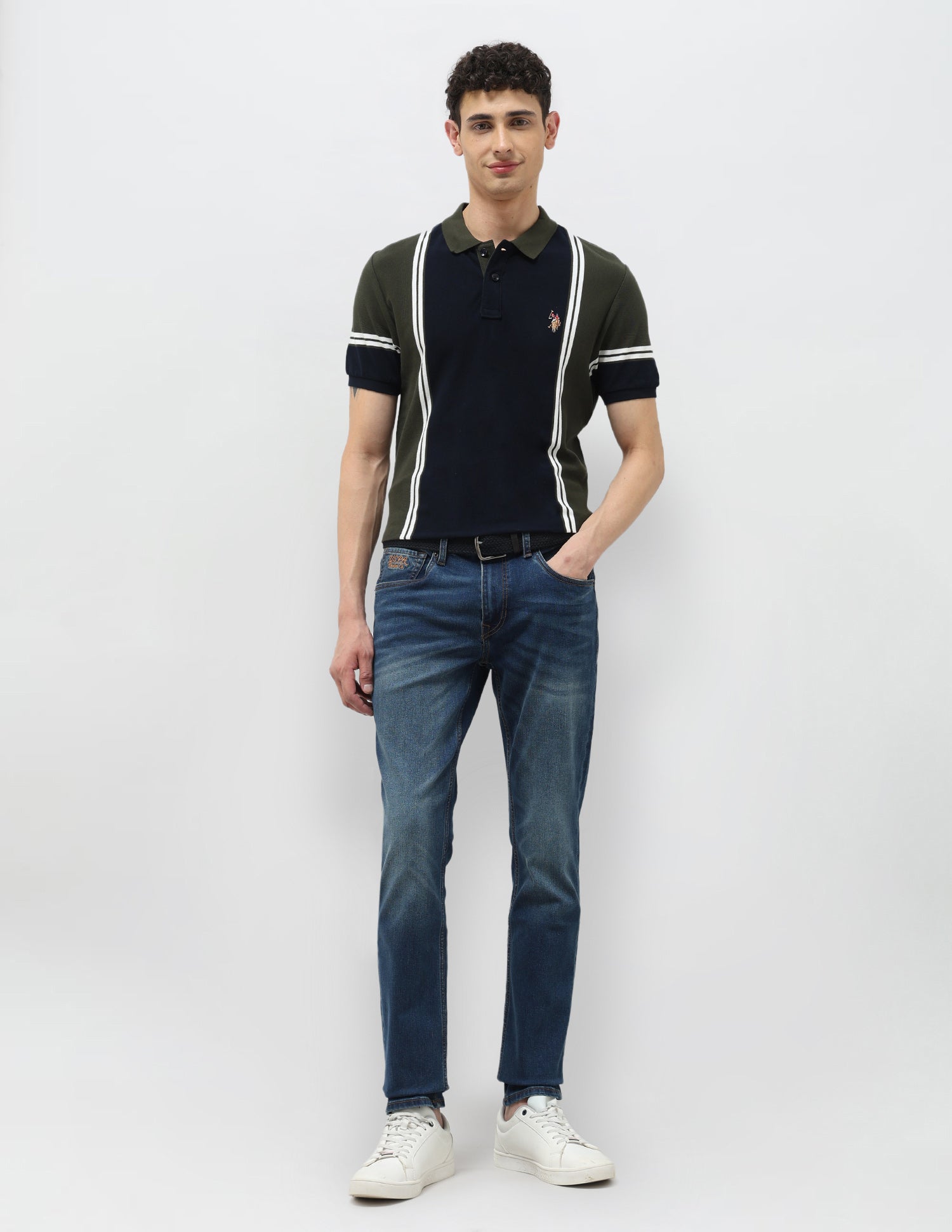 Colorblocked Vertical Striped Polo Shirt