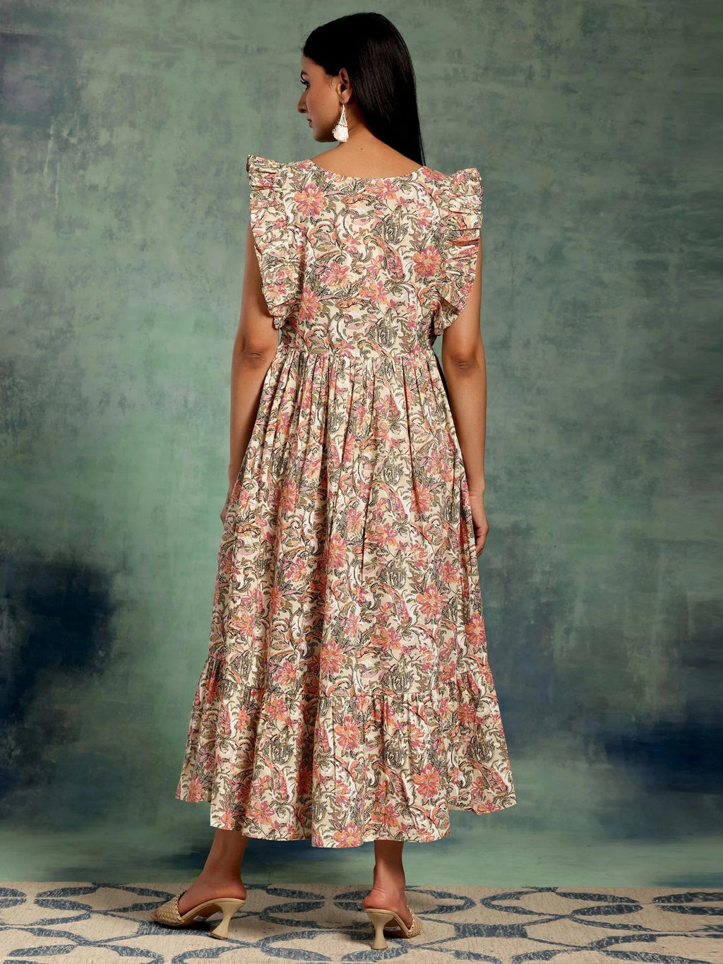 Multicoloured Printed Cotton Fit and Flare Dress