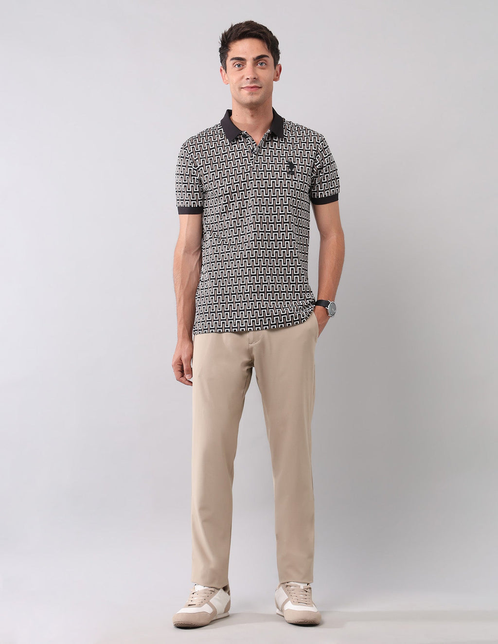 Geometric Printed Muscle Fit Polo Shirt