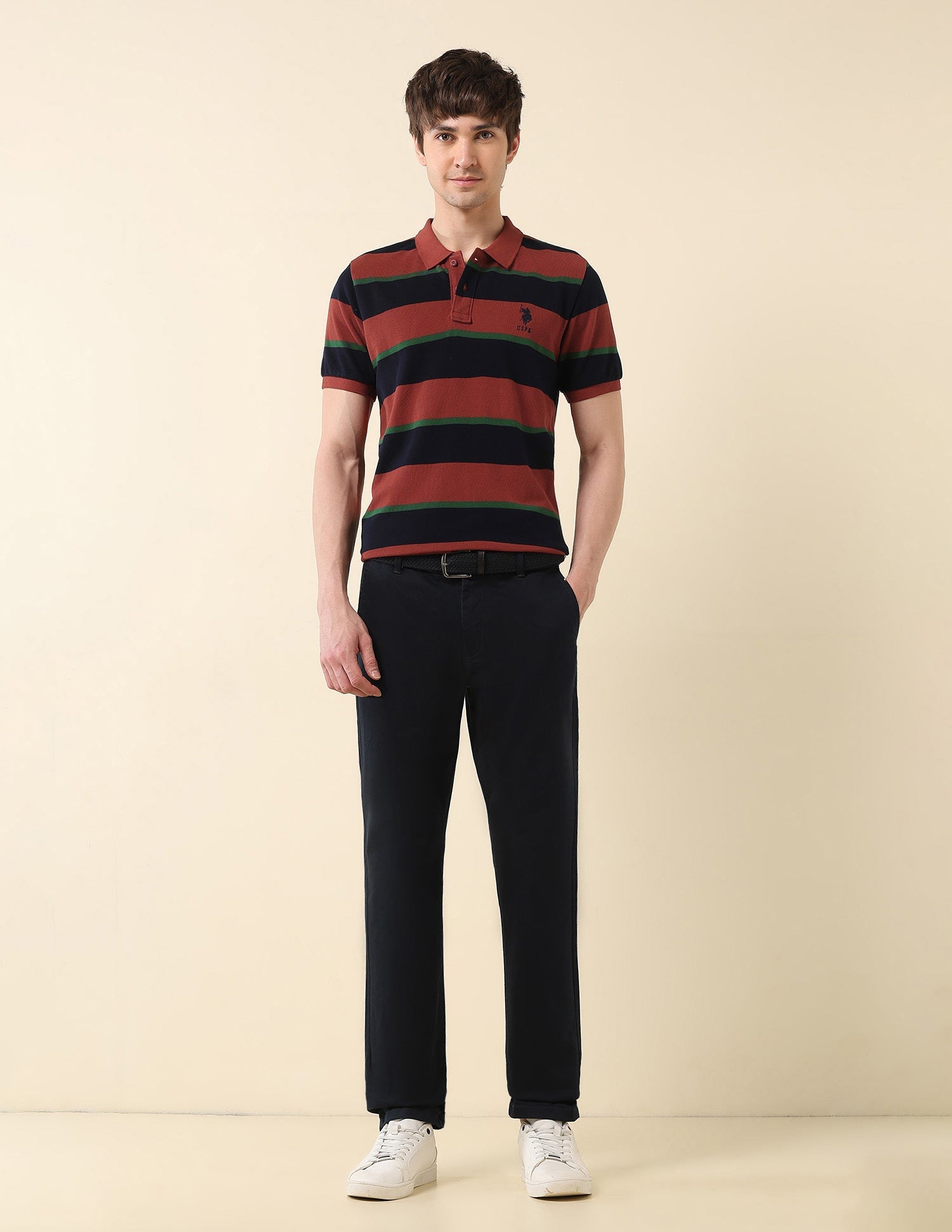 Horizontal Striped Gold Cup Polo Shirt