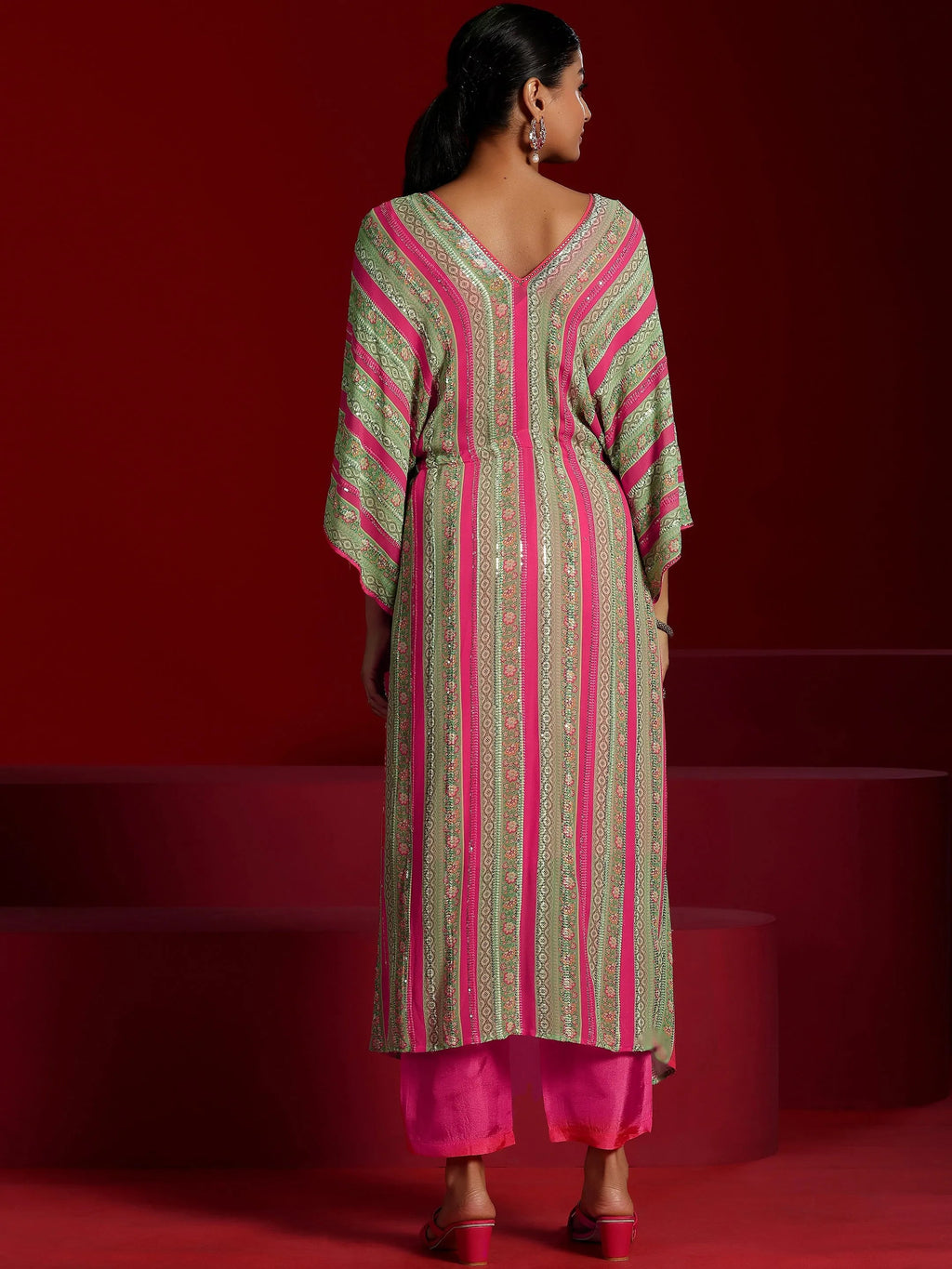 Libas Art Pink Printed Poly Georgette 3 Piece Co-Ords