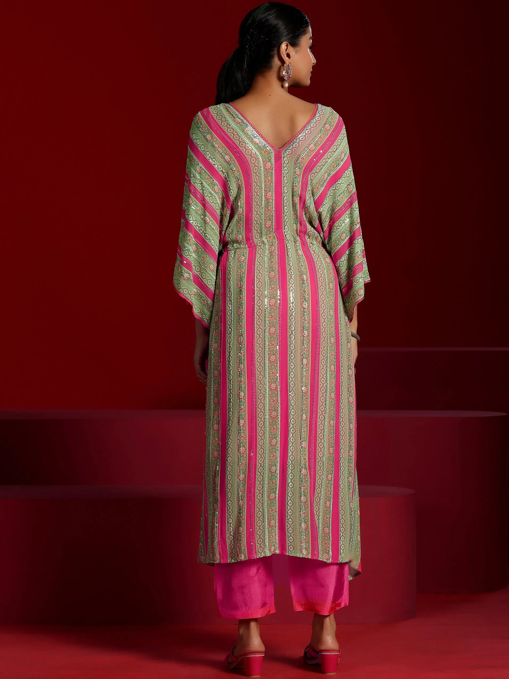 Libas Art Pink Printed Poly Georgette 3 Piece Co-Ords