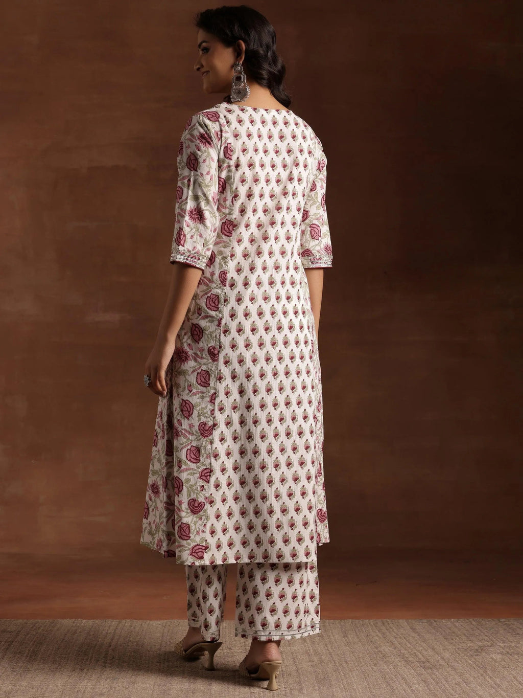 Off white Printed Cotton A-Line Kurta With Palazzos