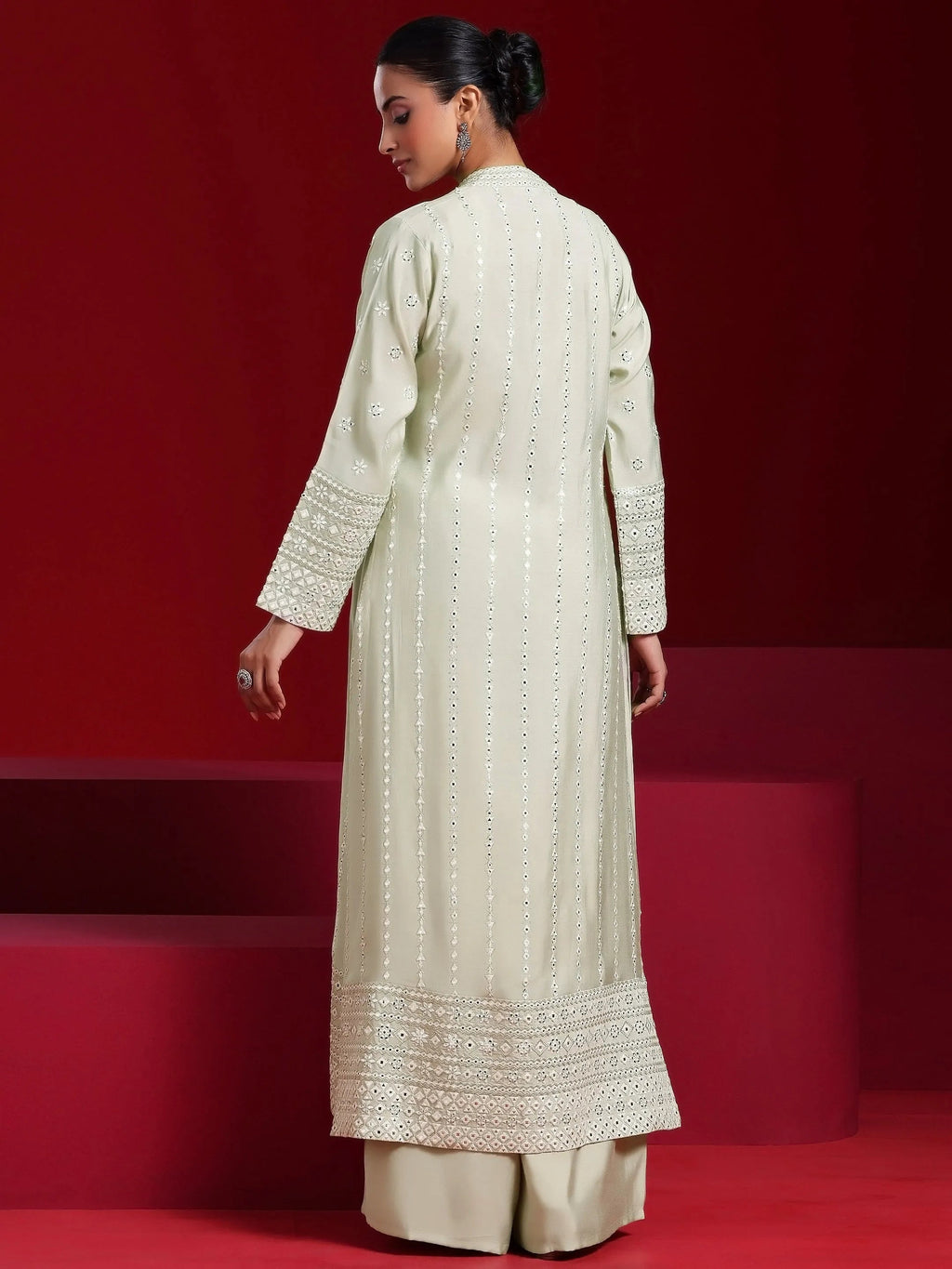 Libas Art Grey Embroidered Silk Blend 3 Piece Co-Ords