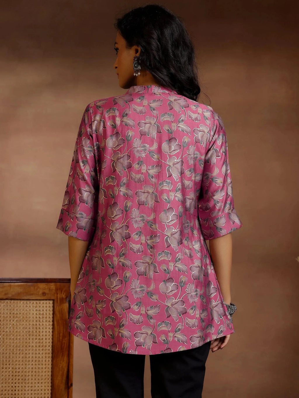 Mauve Printed Silk Blend Straight Kurti