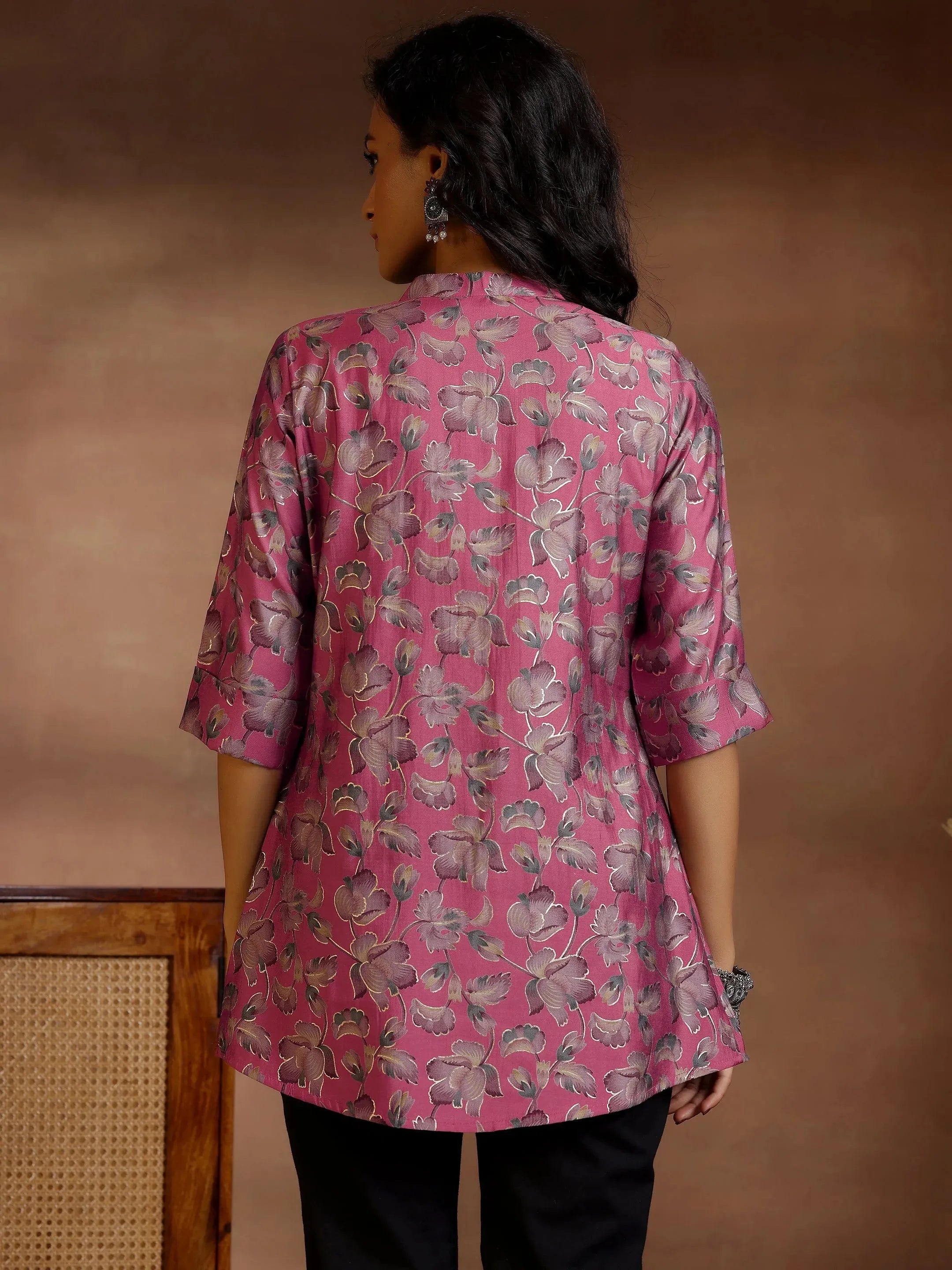 Mauve Printed Silk Blend Straight Kurti