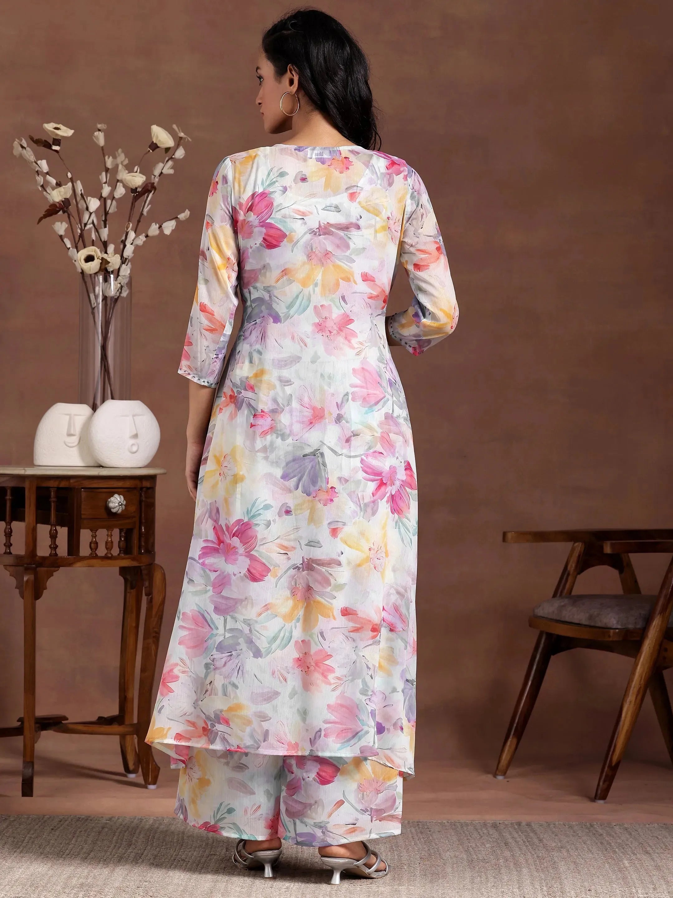 Blue Printed Chiffon 3 Piece Co-Ords