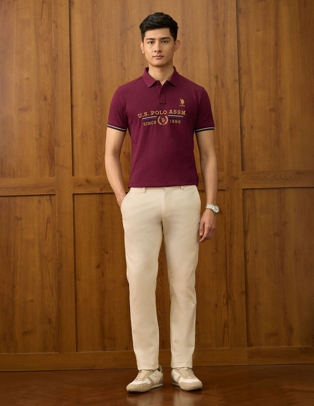 Brand Embroidered Varsity Polo Shirt