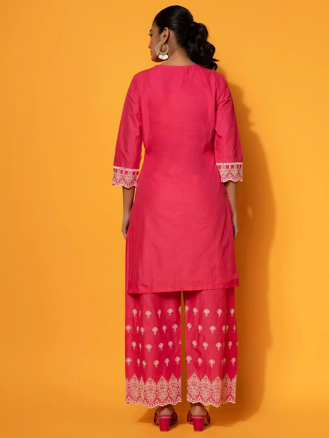 Pink Embroidered Cotton Co-Ords