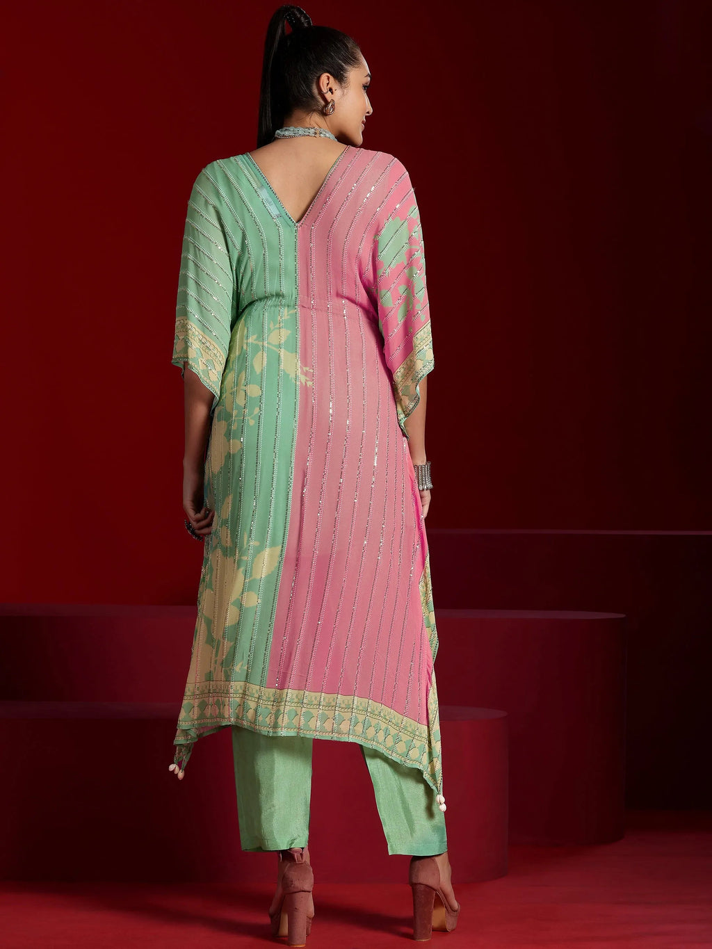 Libas Art Sea Green Printed Poly Georgette 3 Piece Co-Ords