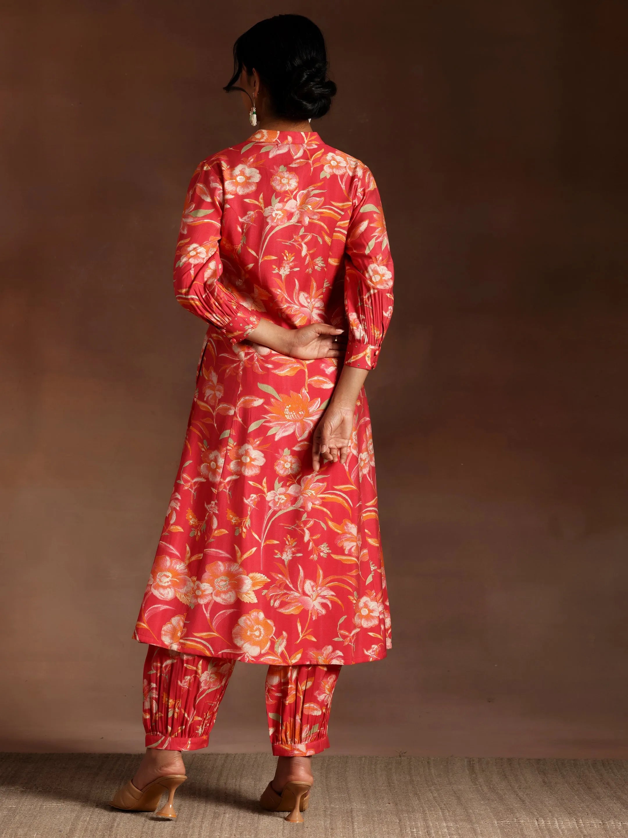 Coral Printed Silk Blend Co-Ords