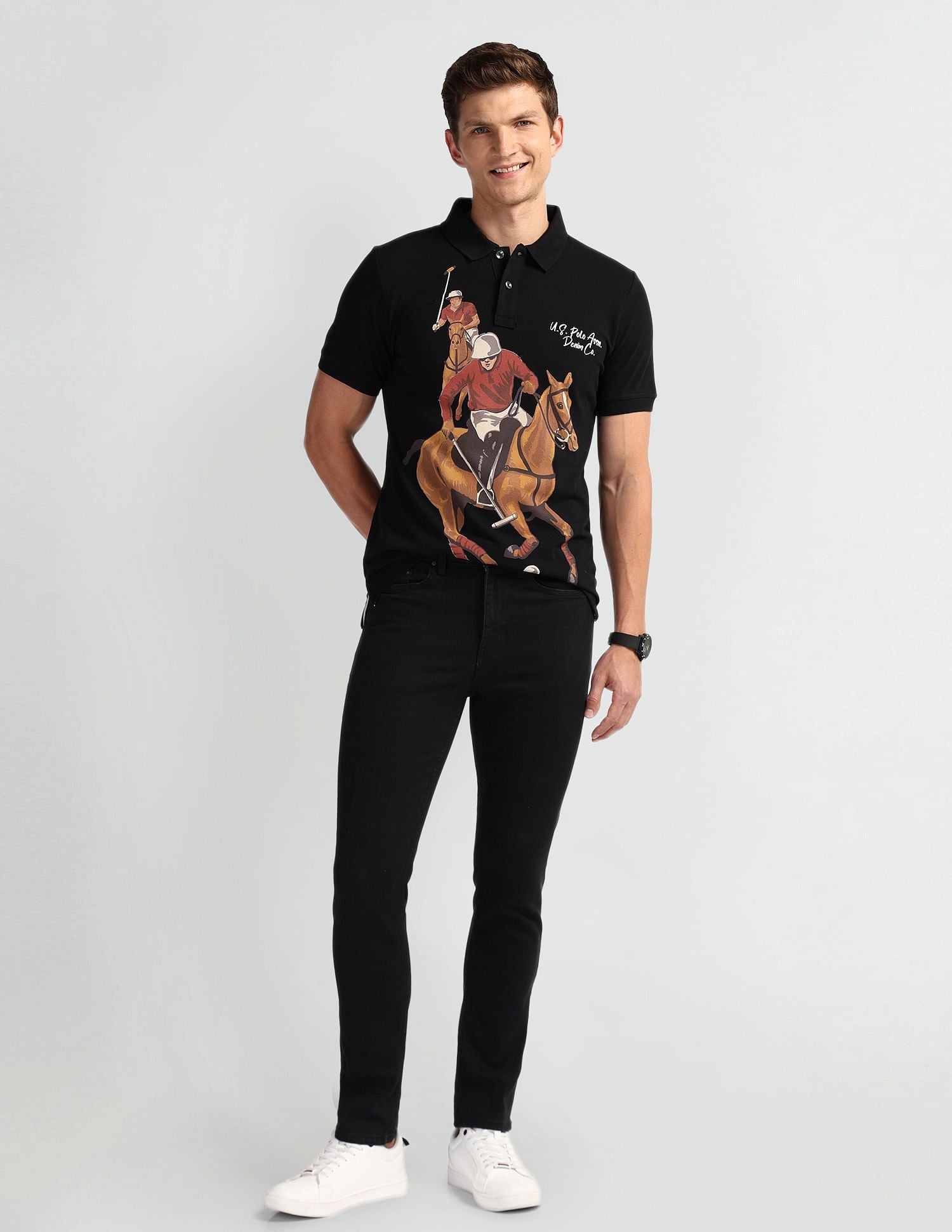 Graphic Print Muscle Fit Polo Shirt