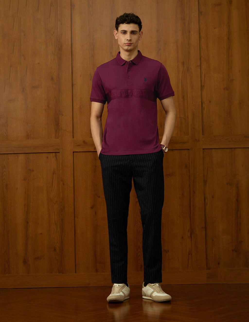 Brand Embroidered Varsity Polo Shirt