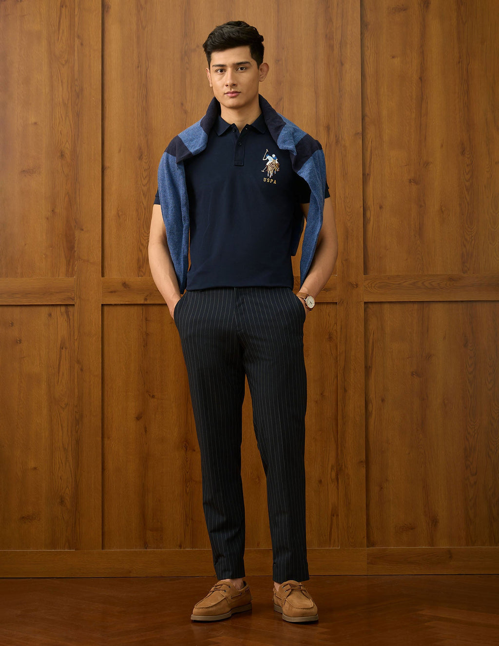 Brand Embroidered Varsity Polo Shirt