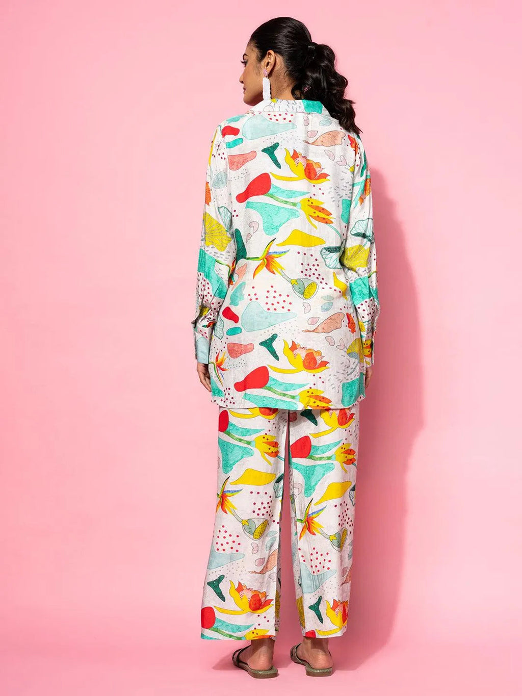 Grey Printed Silk Blend Co-Ords