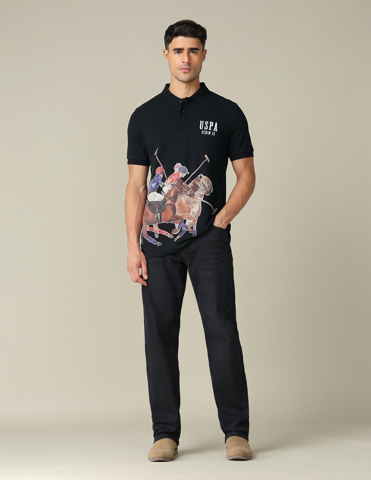 Muscle Fit Graphic Printed Polo Shirt