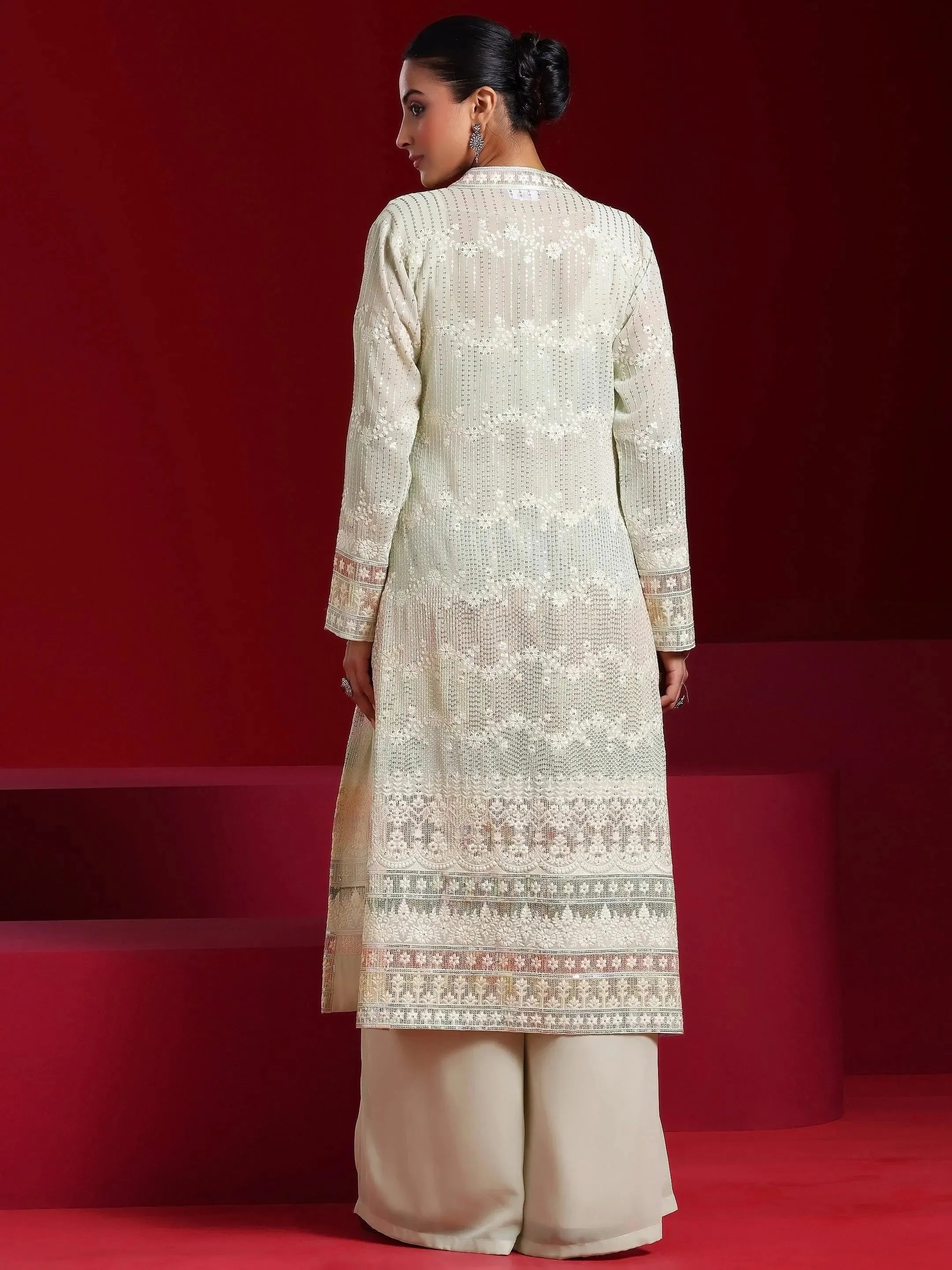 Libas Art Sea Green Solid Georgette 3 Piece Co-Ords