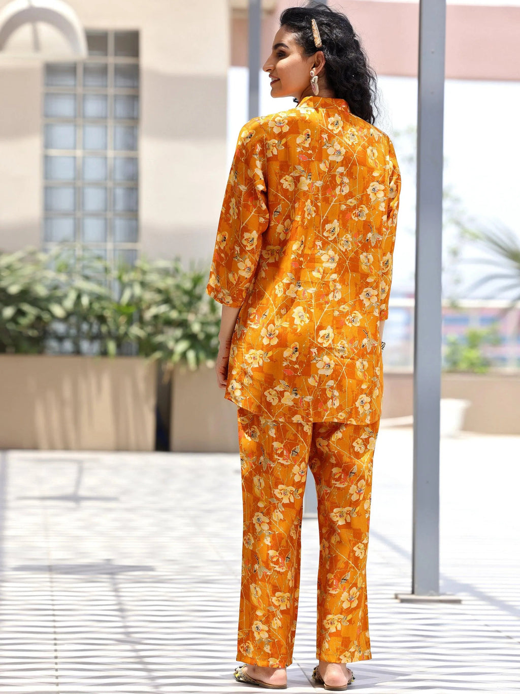 Mustard Printed Silk Blend Co-Ords