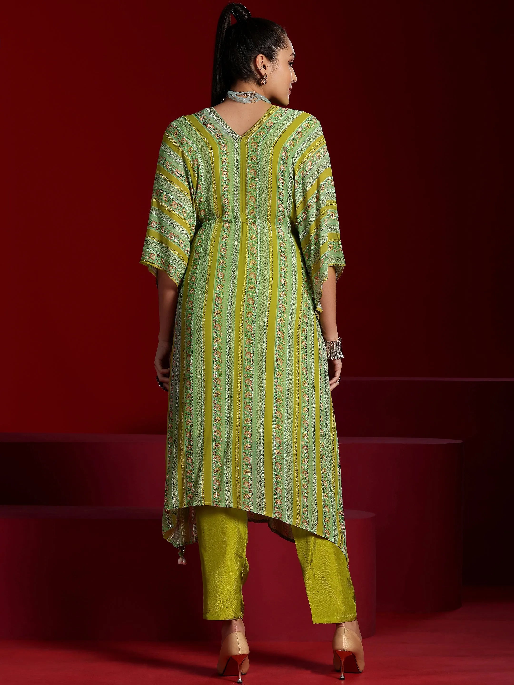 Libas Art Green Printed Poly Georgette 3 Piece Co-Ords