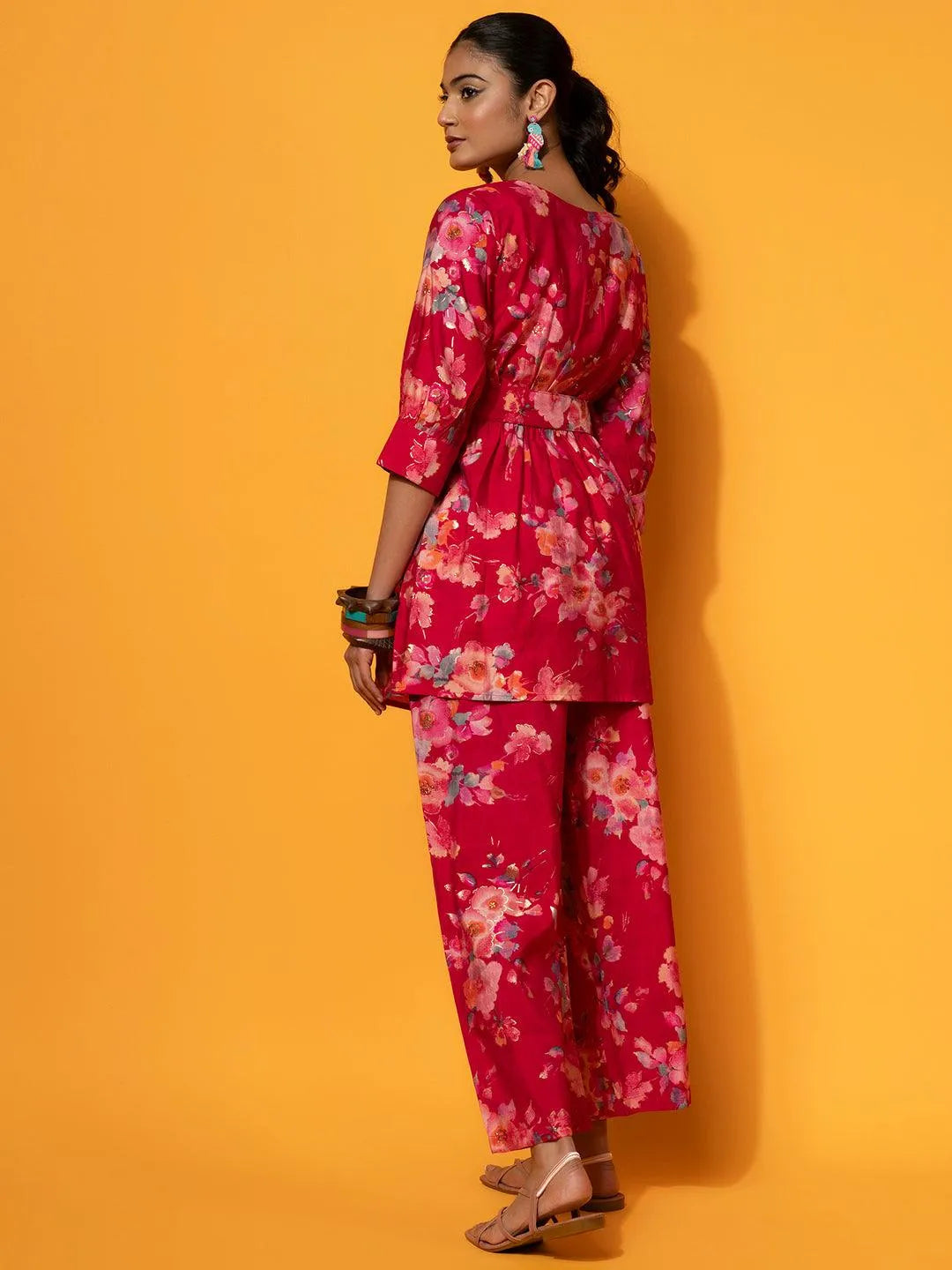 Pink Printed Silk Blend Co-Ords