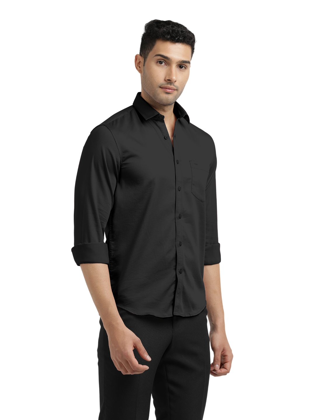 Black Satin Solid Shirt