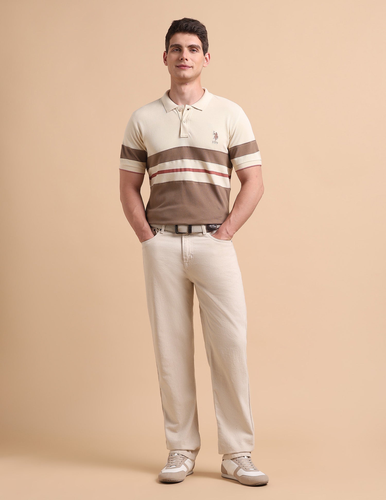 Horizontal Striped Pure Cotton Polo Shirt