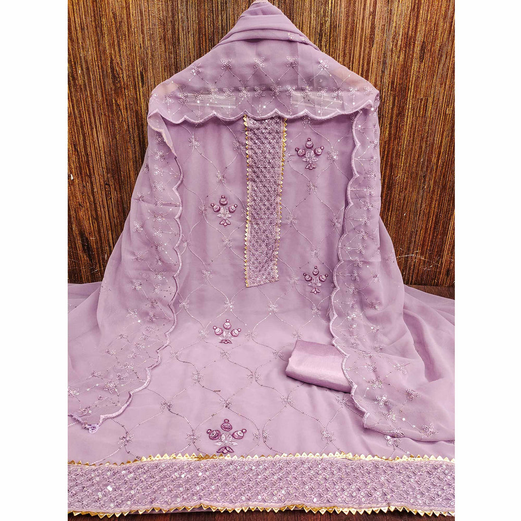 Light Lavender Floral Sequins Embroidered Georgette Dress Material