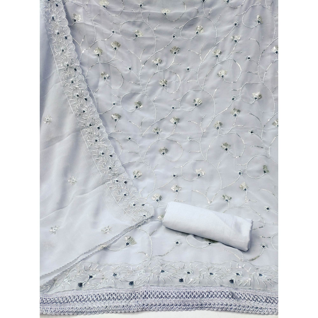 Grey Floral Sequins Embroidered Georgette Dress Material