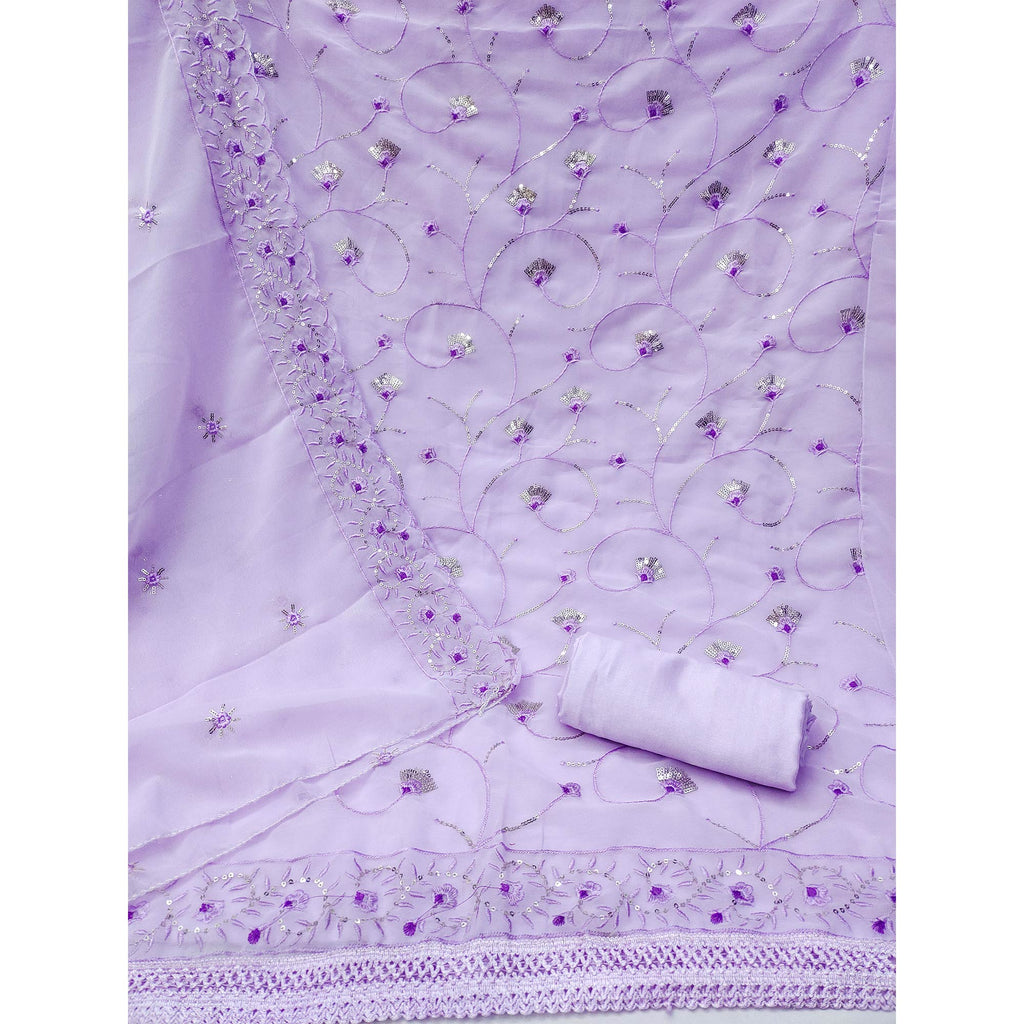 Lavender  Floral Sequins Embroidered Georgette Dress Material
